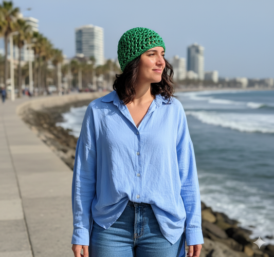 Casquete tejido verde