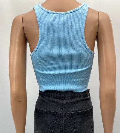 Crop top celeste acanalado