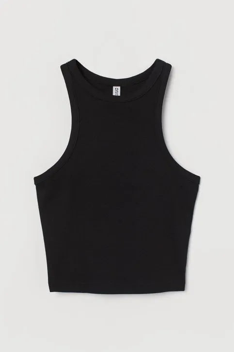 Crop top negro acanalado
